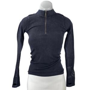 Free People Women's Black 1/4 Zip Long Sleeve High Neck Slim Sweater Top Size XS